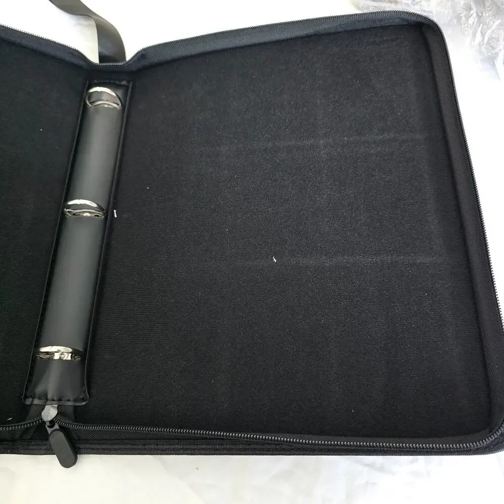 3 Ring Card Zipper Binder Holds Up to 900 Cards Black Faux Leather New